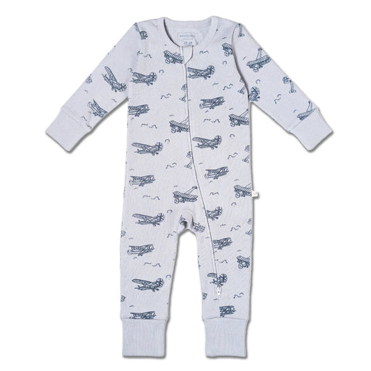MakeMake Organics - Organic 2-Way Zip Romper - Airplanes