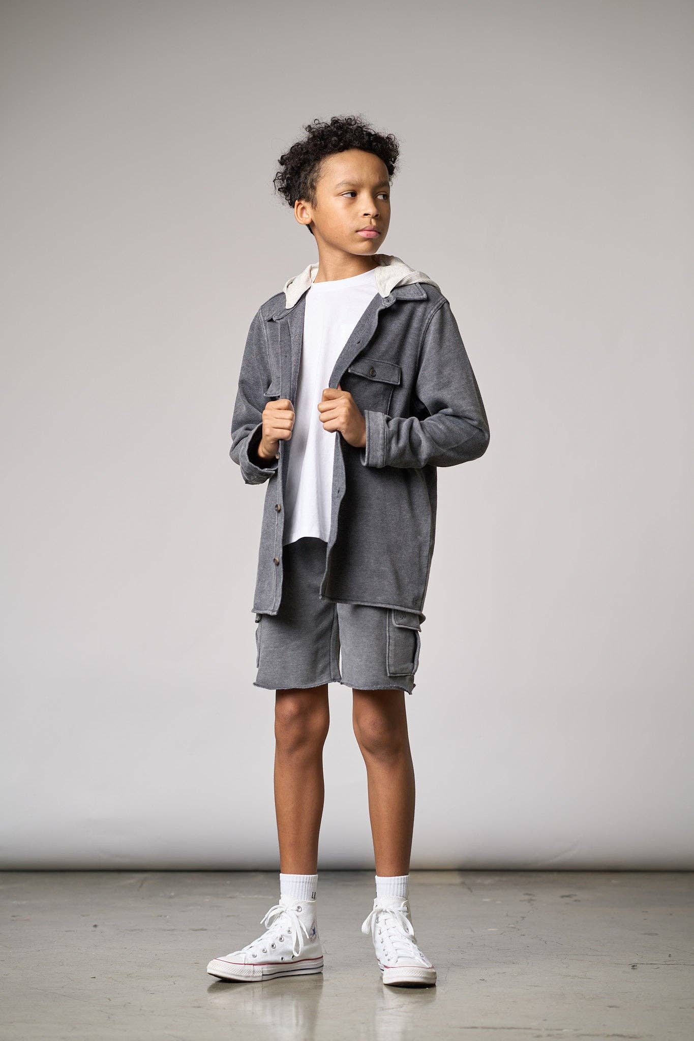 Little Bipsy - Lightweight Hooded Shacket - Charcoal Wash
