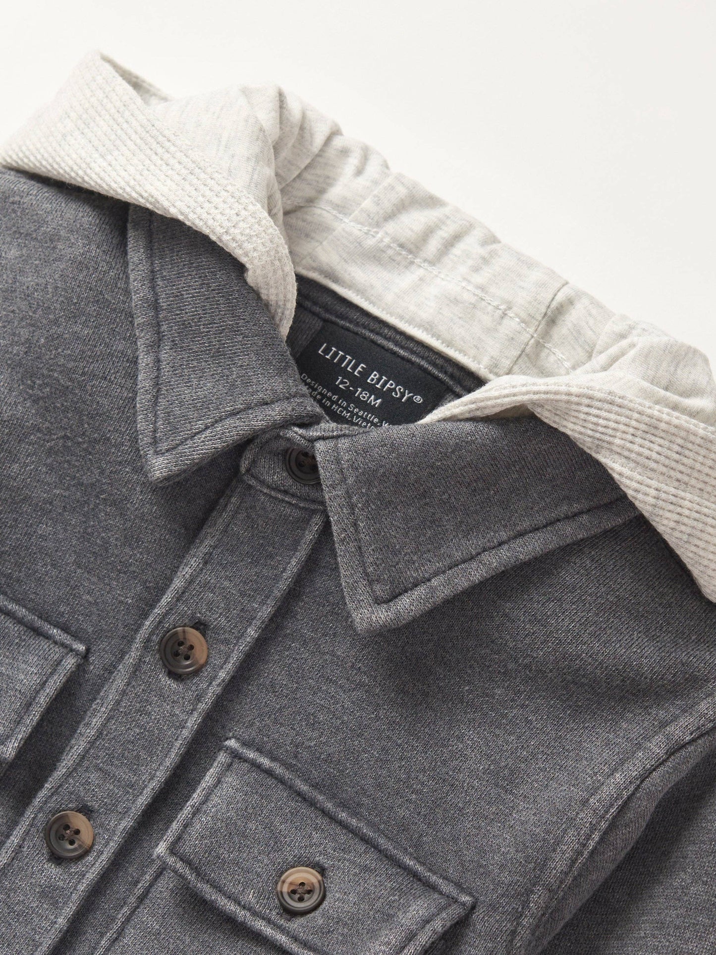 Little Bipsy - Lightweight Hooded Shacket - Charcoal Wash