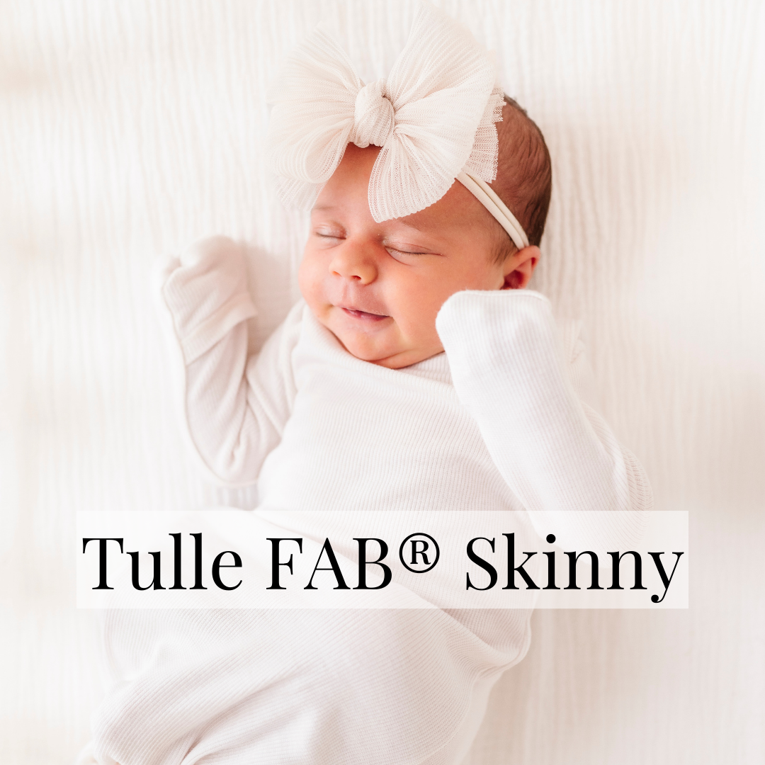 Baby Bling Bows - Baby Bling® Tulle FAB® Skinny nylon headband with tulle bow: Pleated White