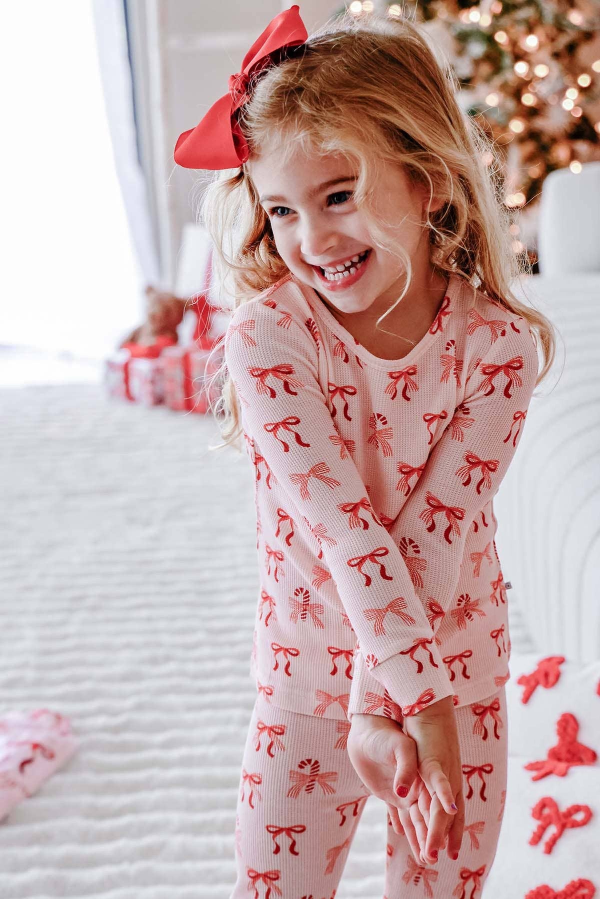 Caden Lane - Christmas Bamboo Waffle Two-Piece Pajama Set | Peppermint Bows