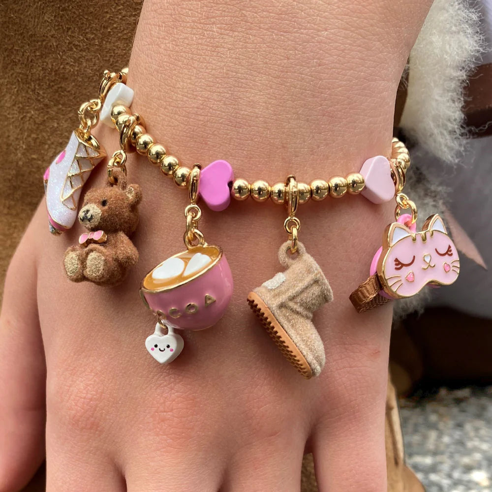 High IntenCity - Charm It! Gold Bead Pink Heart Stretch Bracelet