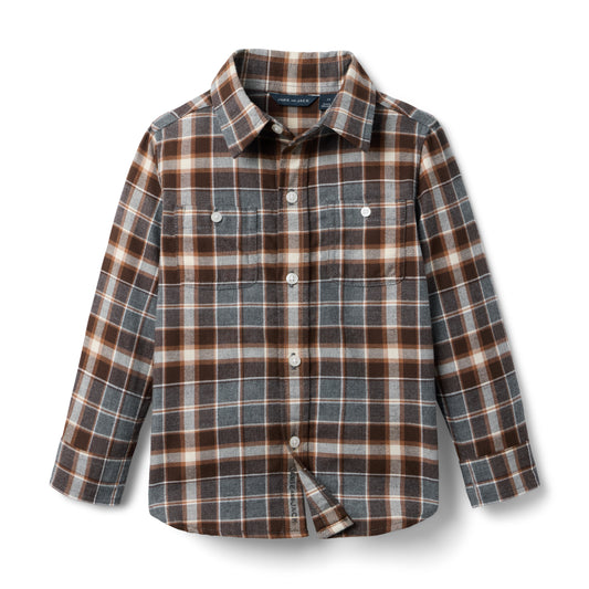 Janie and Jack - Charcoal Heather Plaid Flannel Shirt