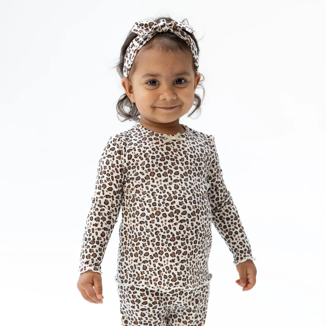 Angel Dear - Leopard Rib Long Sleeve Lettuce Edge Tunic Top