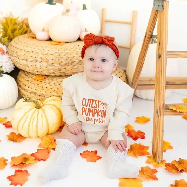 Sweet Wink - Cutest Pumpkin In The Patch Long Sleeve Romper - Natural