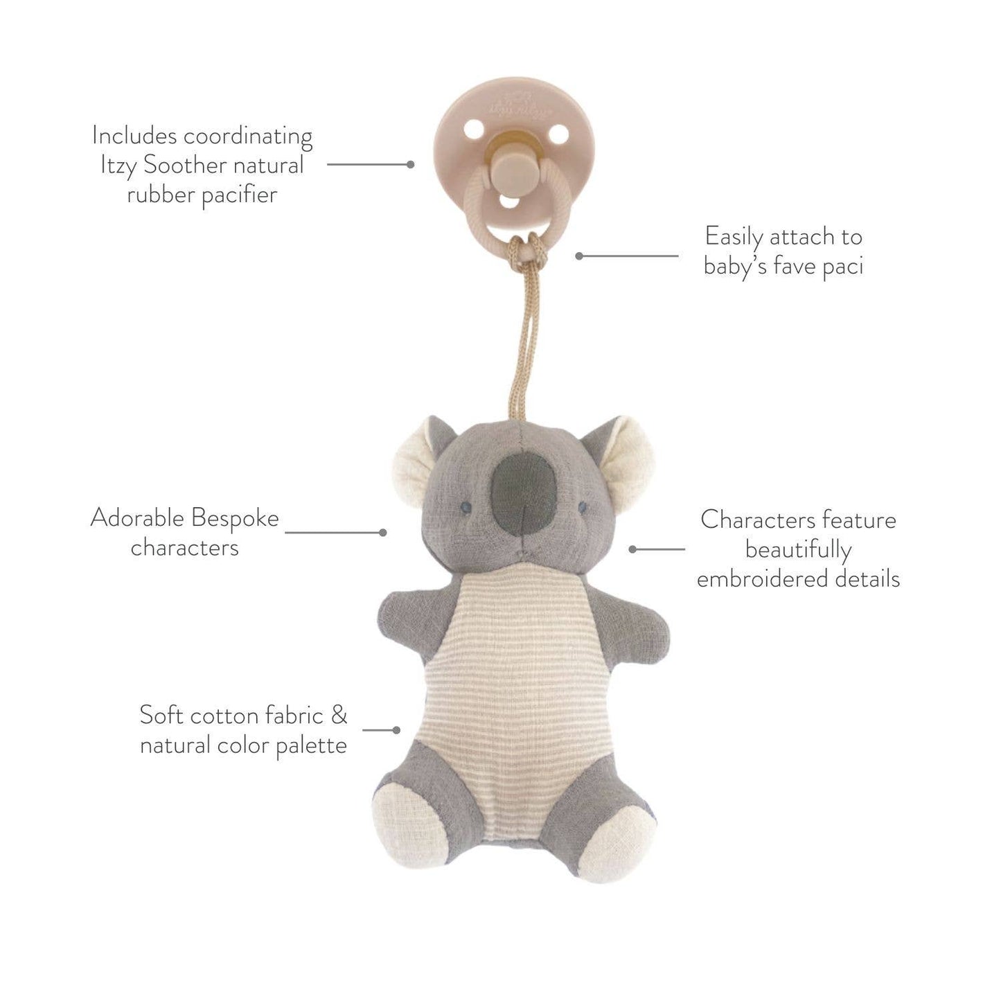 Itzy Ritzy - Bitzy Pal Natural Rubber Pacifier & Plush: Bear