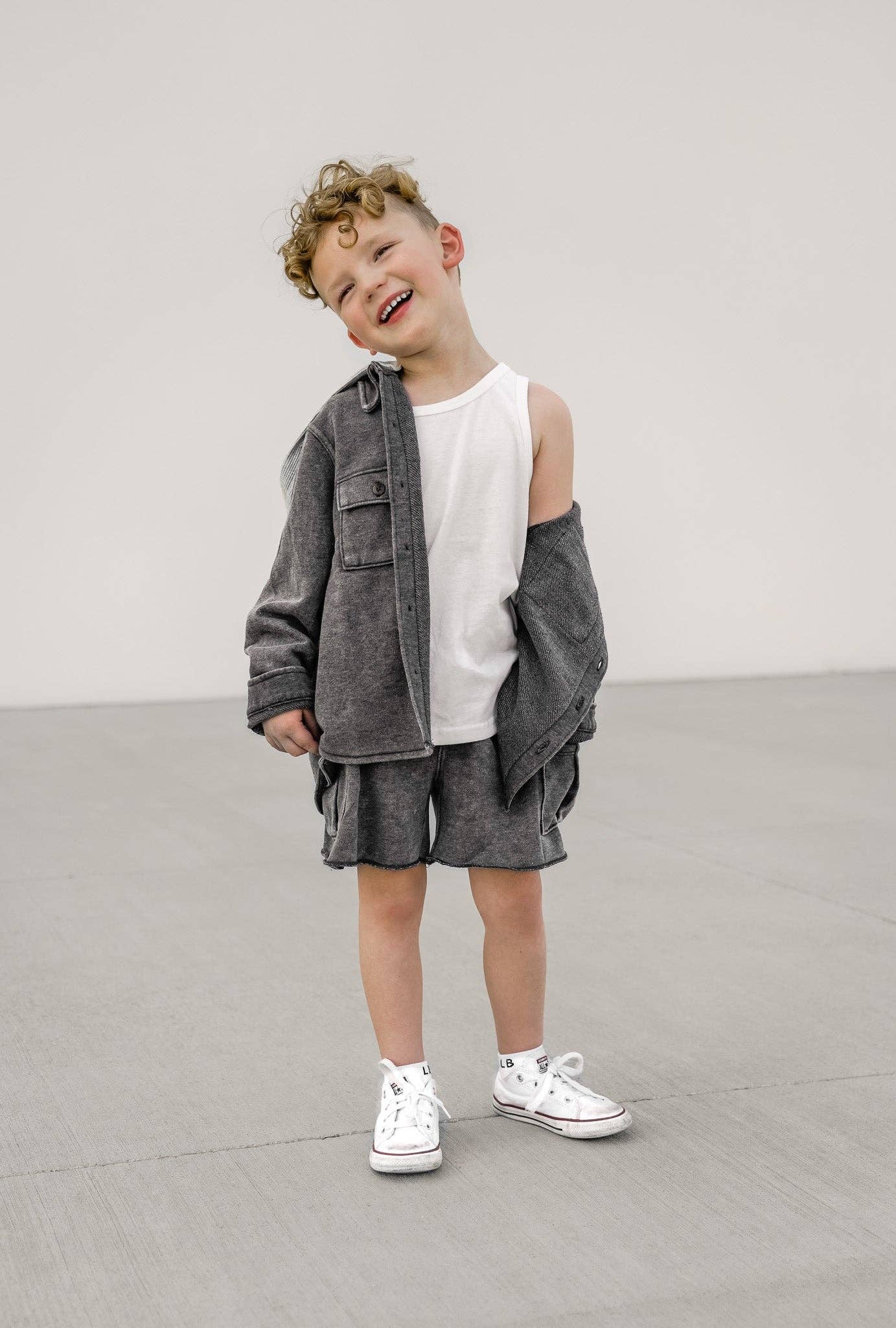 Little Bipsy - Lightweight Hooded Shacket - Charcoal Wash