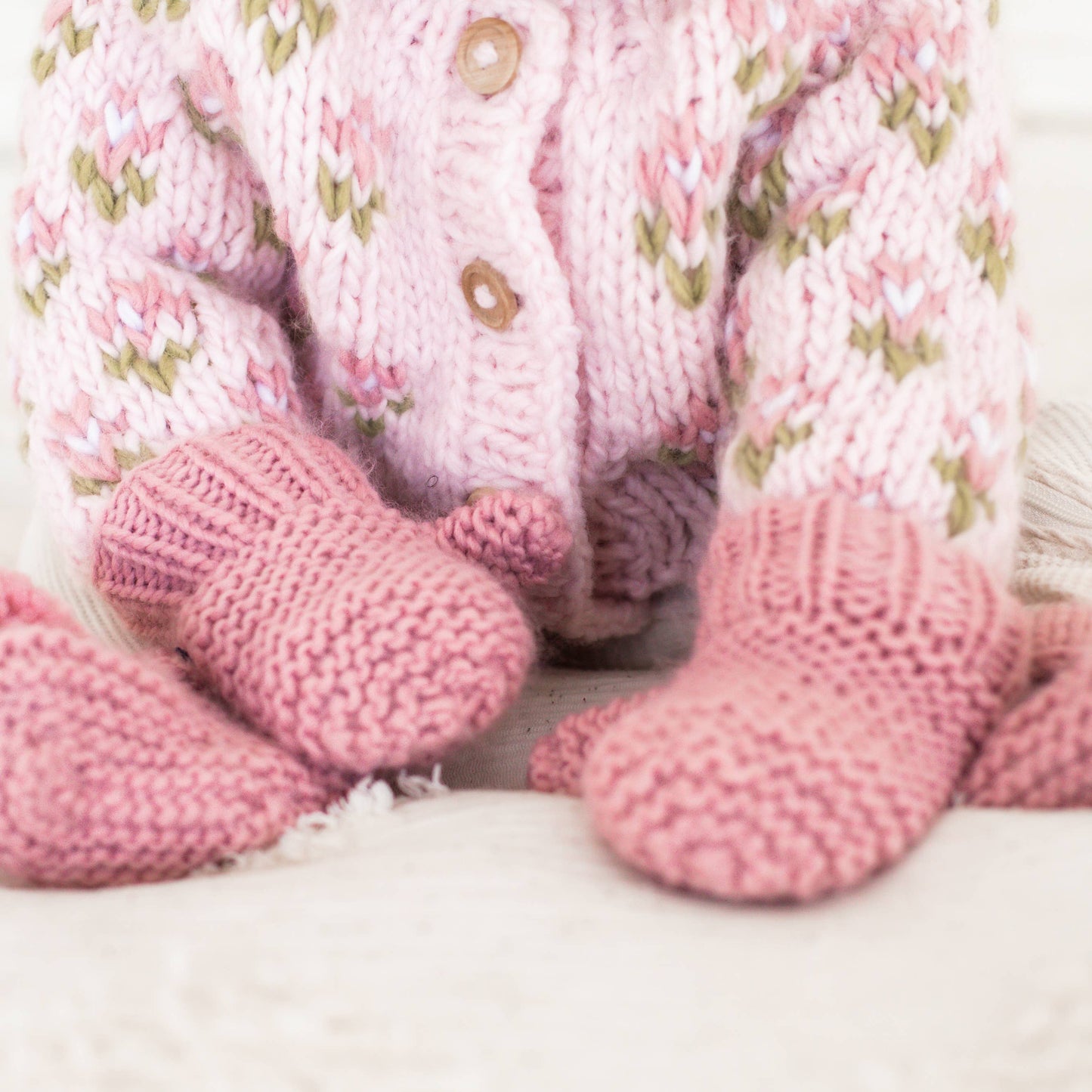 Huggalugs - Garter Stitch Mittens - Rosy - for Toddlers & Kids