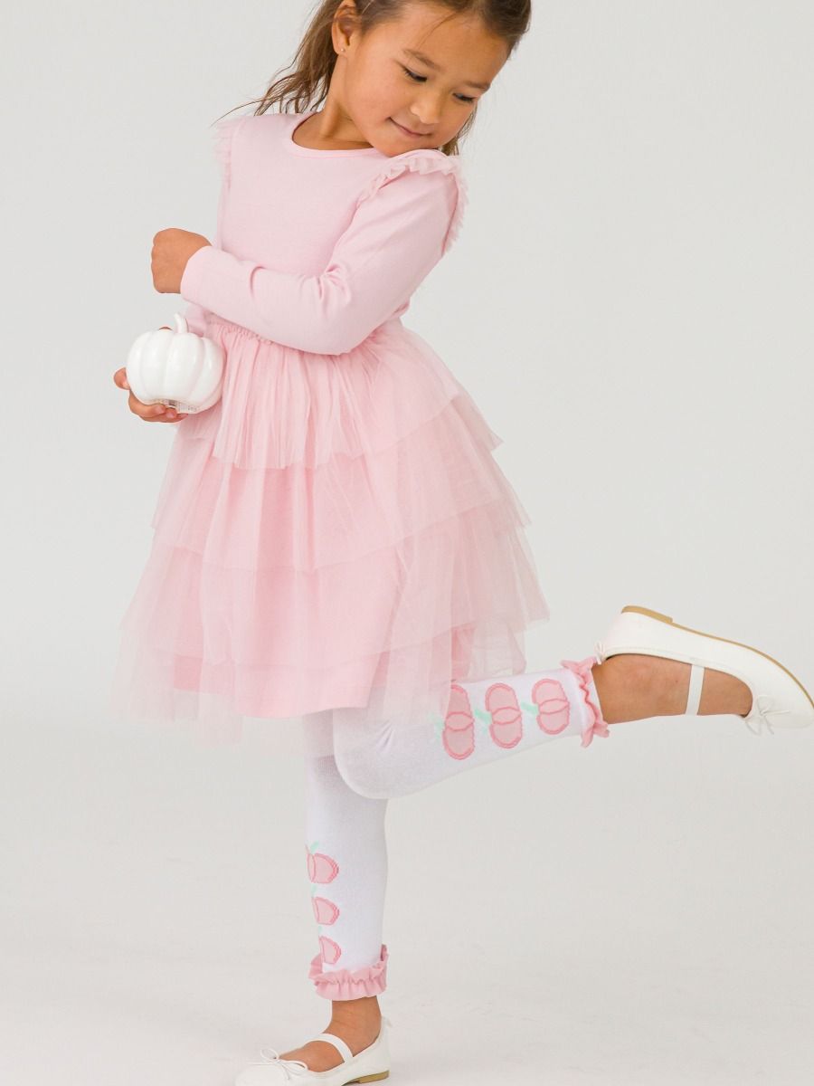 RuffleButts + RuggedButts - Patterned Footless Ruffle Tights - Pink Pumpkin