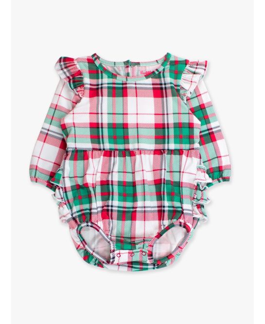 Rufflebutts + Ruggedbutts - Knit Long Sleeve Flutter Bubble Romper - Dashing Dreams Plaid