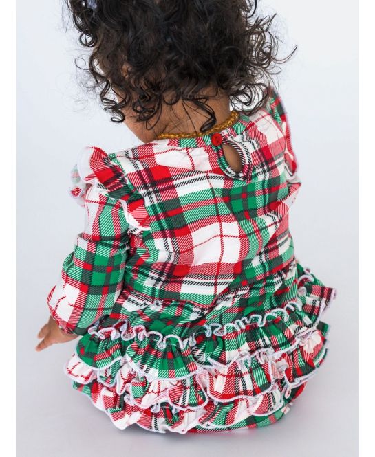 Rufflebutts + Ruggedbutts - Knit Long Sleeve Flutter Bubble Romper - Dashing Dreams Plaid