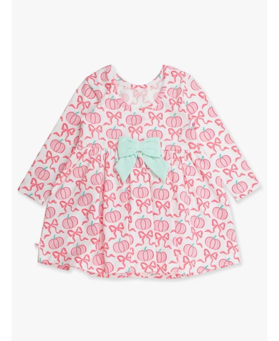 RuffleButts + RuggedButts - Long Sleeve Twirl Dress - Pink Fairytale Pumpkins