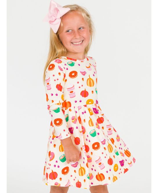 RuffleButts + RuggedButts - Knit Long Sleeve Twirl Dress - Fall Treats
