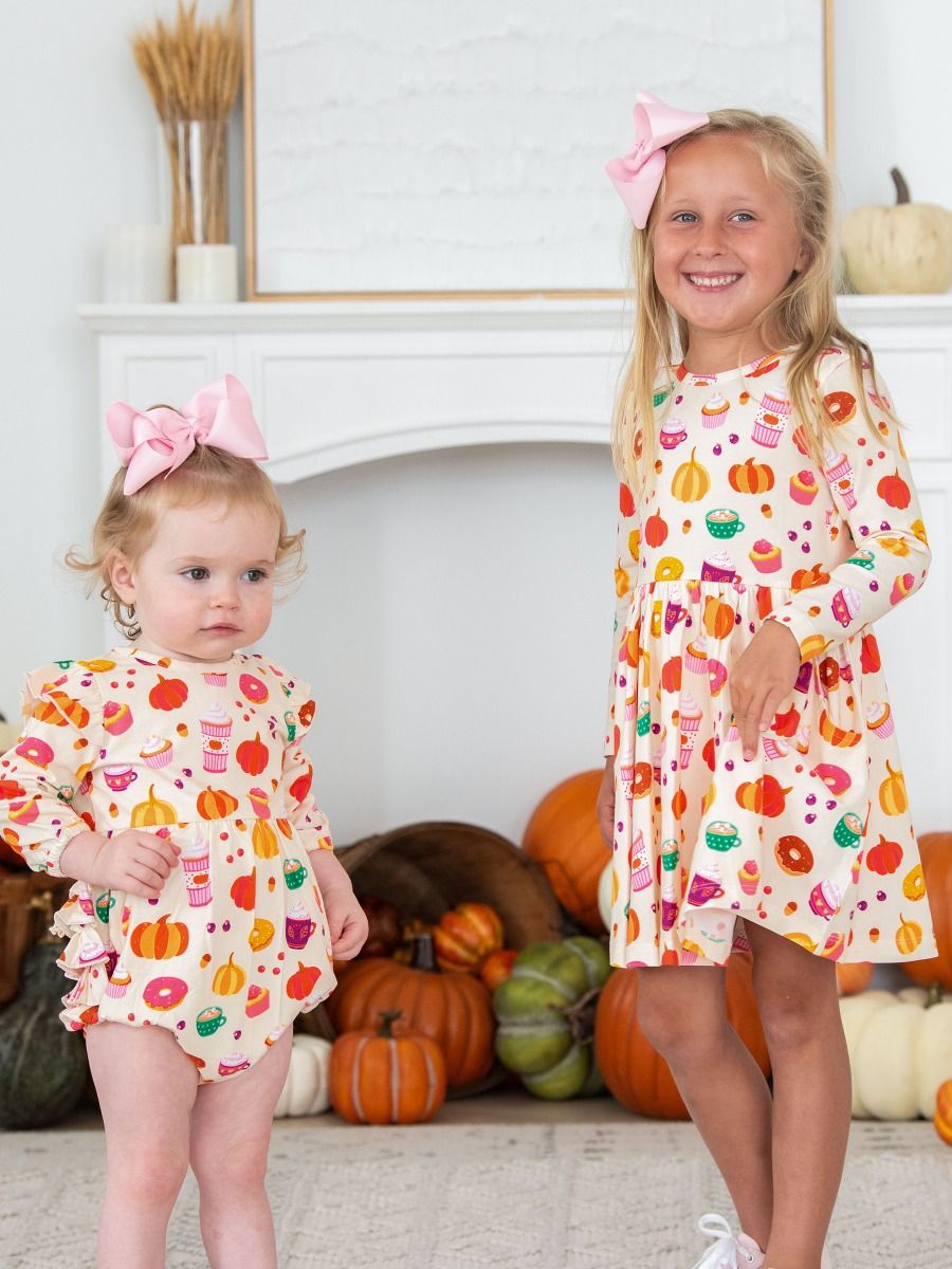 RuffleButts + RuggedButts - Knit Long Sleeve Twirl Dress - Fall Treats