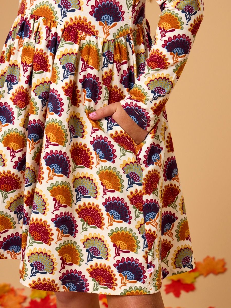 RuffleButts + RuggedButts - Girls Maple Blossoms Knit Long Sleeve Twirl Dress
