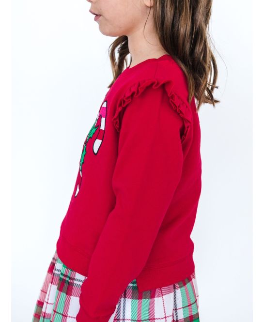 Rufflebutts + Ruggedbutts - Applique Flutter Sweatshirt - Red Holly Candy Canes