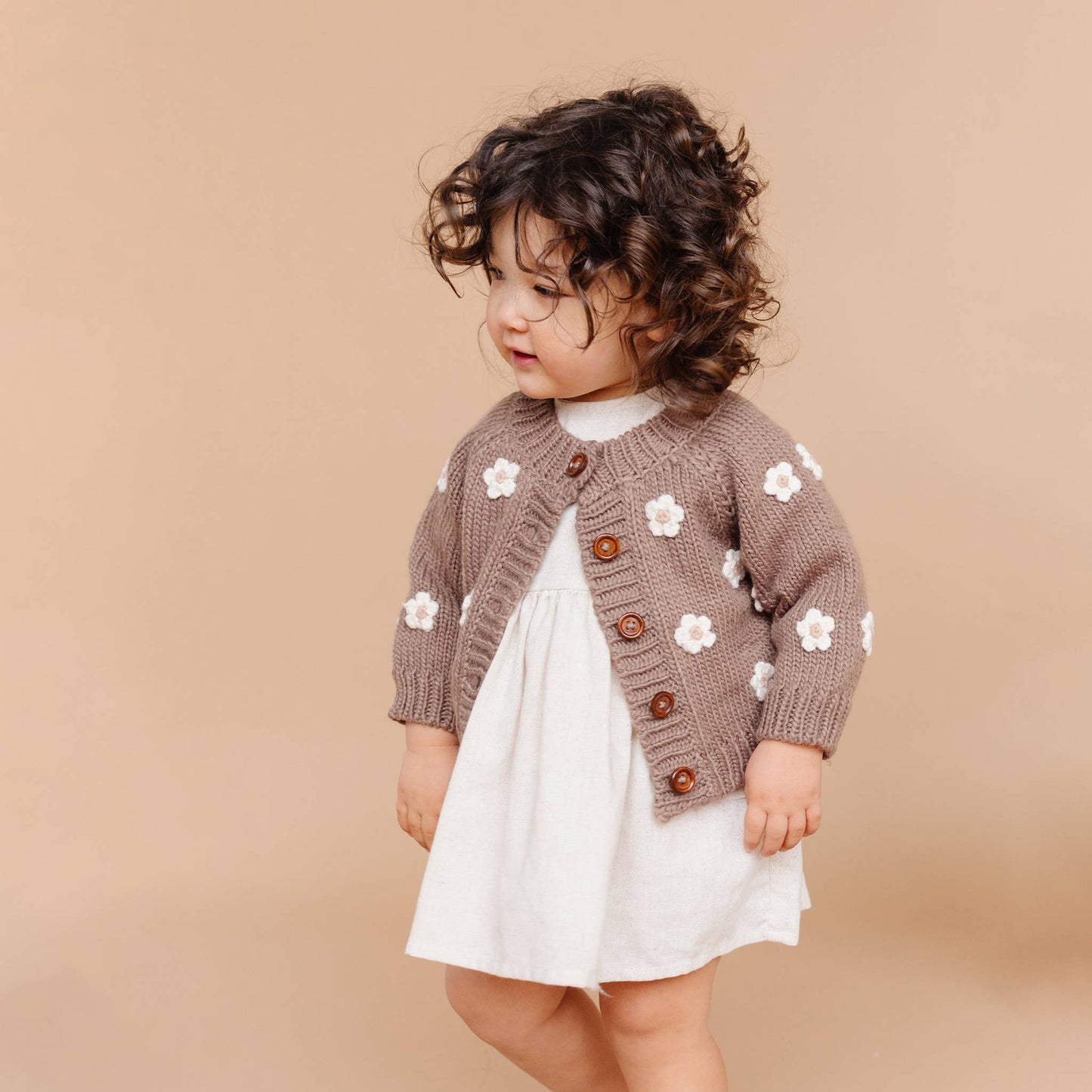 The Blueberry Hill - Flower Cardigan, Tan | Kids and Baby Apparel Sweater