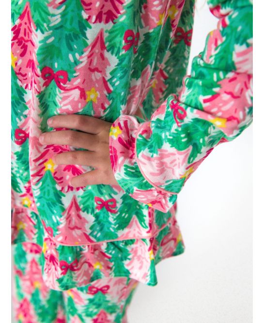 RuffleButts + RuggedButts - Ruffle Flare Pajama Set - Pink Jolly Grove