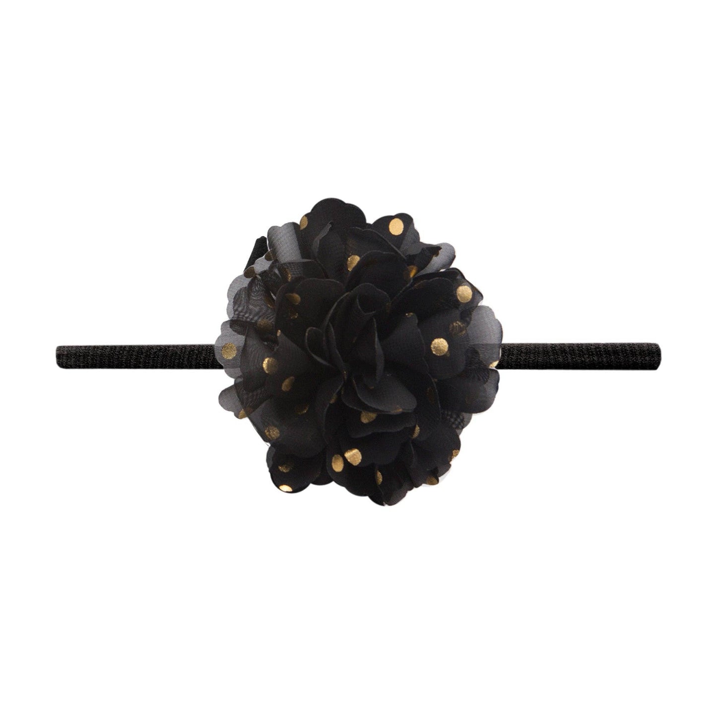 Baby Bling Bows - GOLD DOT FLOWER SKINNY: black