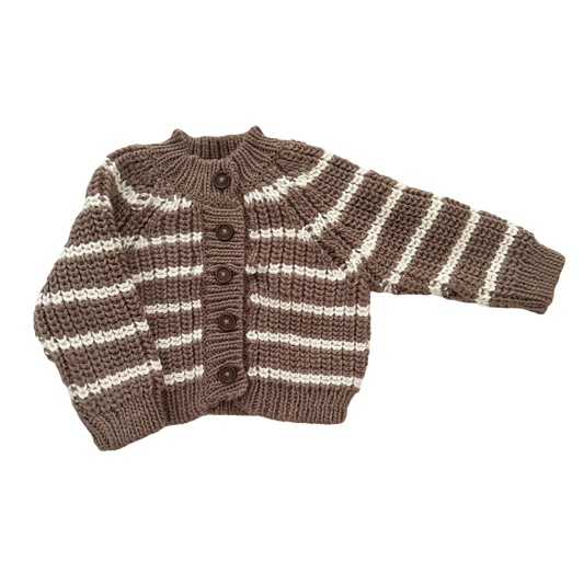 The Blueberry Hill - Rib Knit Stripe Cardigan, Tan | Baby & Kid Sweater