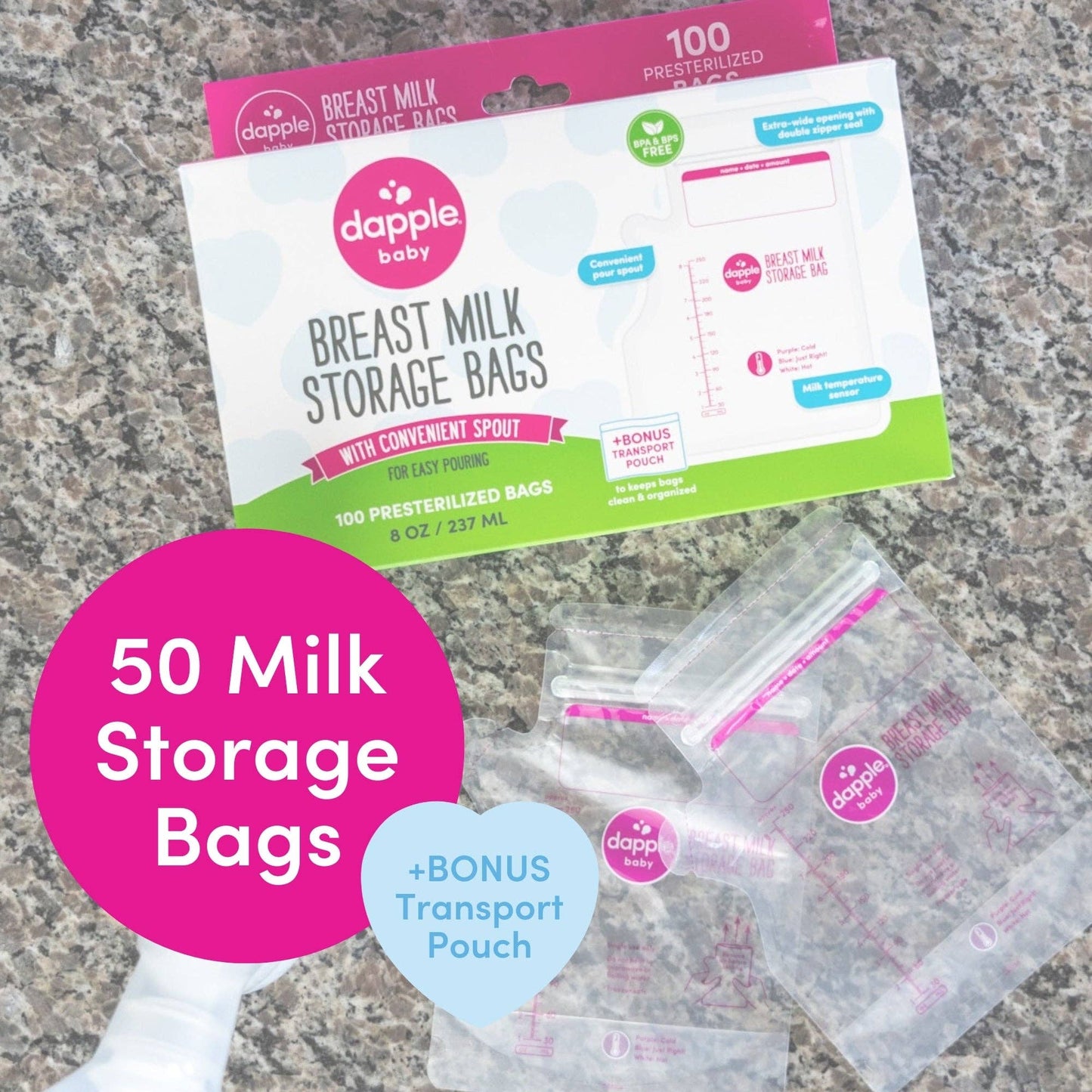 Dapple Baby - Breast Milk Storage Easy Pour Bags, 50ct
