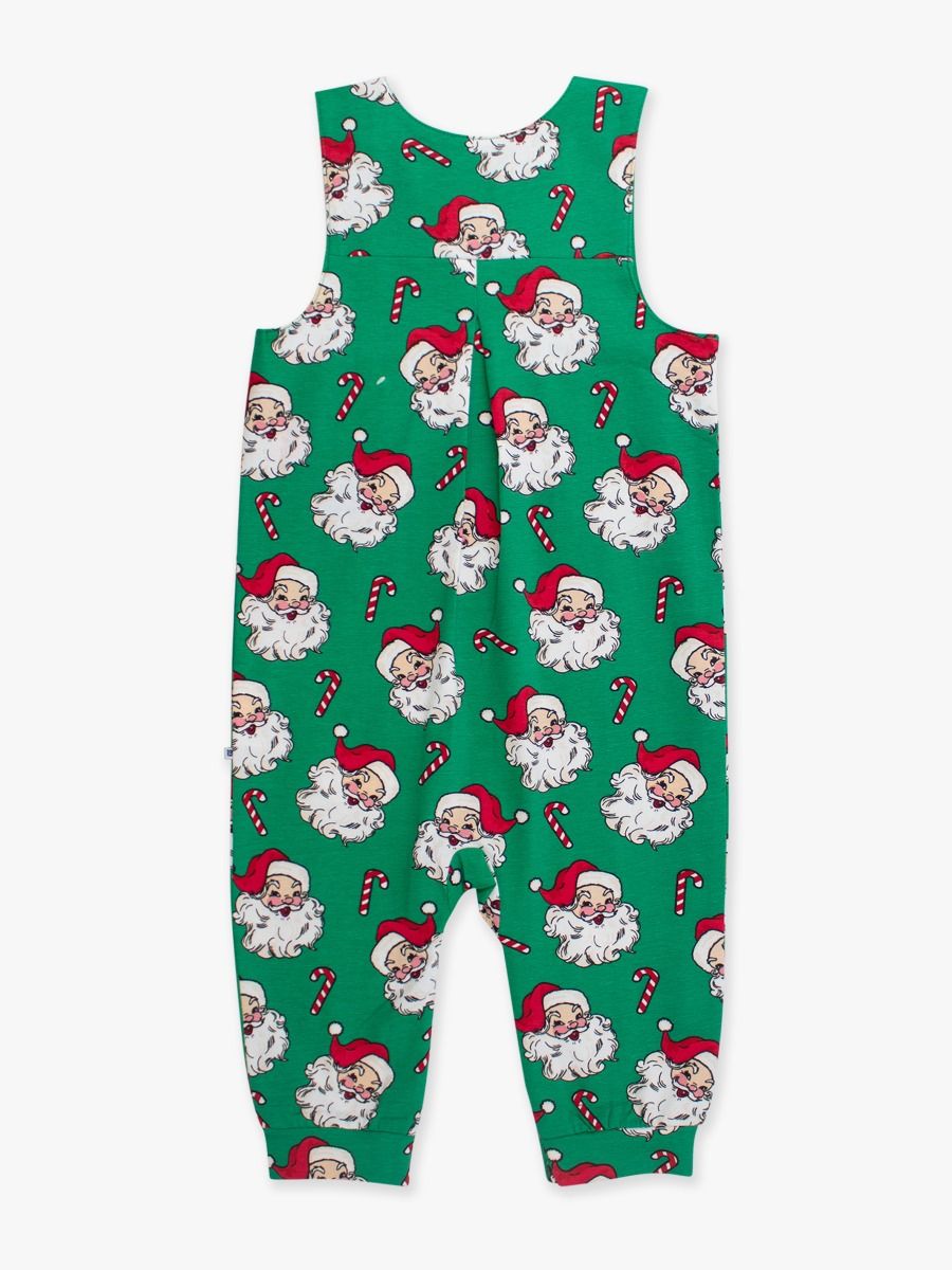 RuffleButts + RuggedButts - Knit Longall Pocket Romper - Green Santa Joy