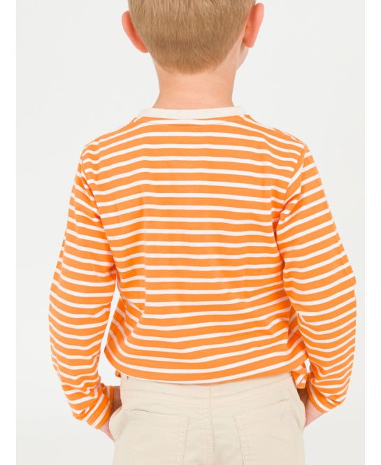 RuffleButts + RuggedButts - Pumpkin Orange Stripe Knit Long Sleeve Embroidered Henley Tee