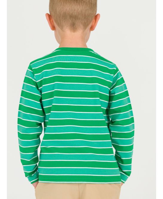 RuffleButts + RuggedButts - Knit Long Sleeve Embroidered Henley Tee - Football Green Stripe
