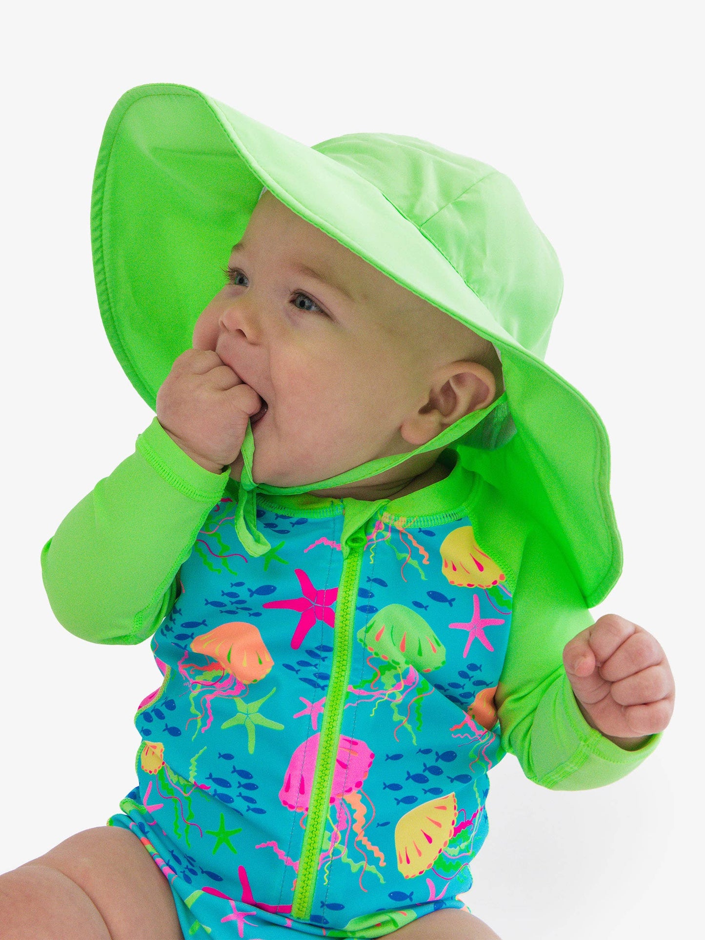 RuffleButts + RuggedButts - Kids Neon Honeydew Sun Protective Hat: Green