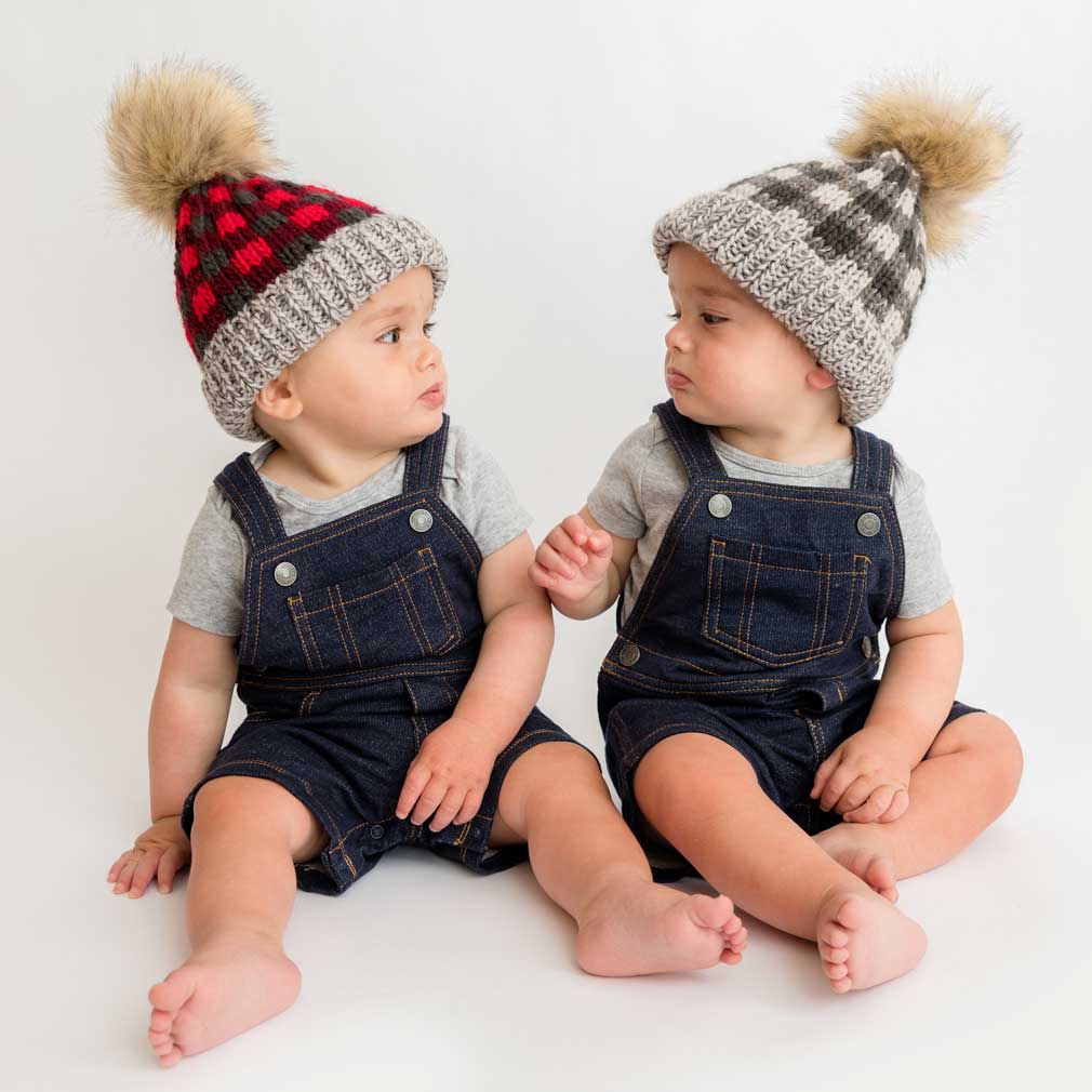 Huggalugs - Grey Buffalo Check Pom Pom Beanie Hat