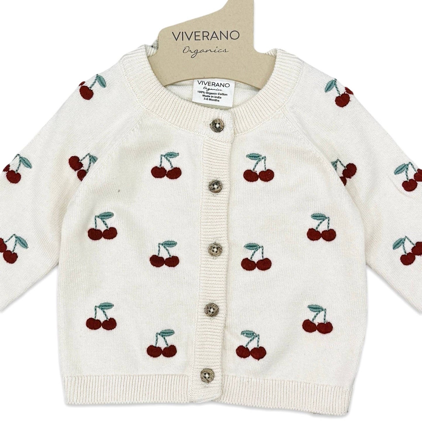 Viverano Organics - Cherry Embroidered Sweater Knit Baby Cardigan (Organic)