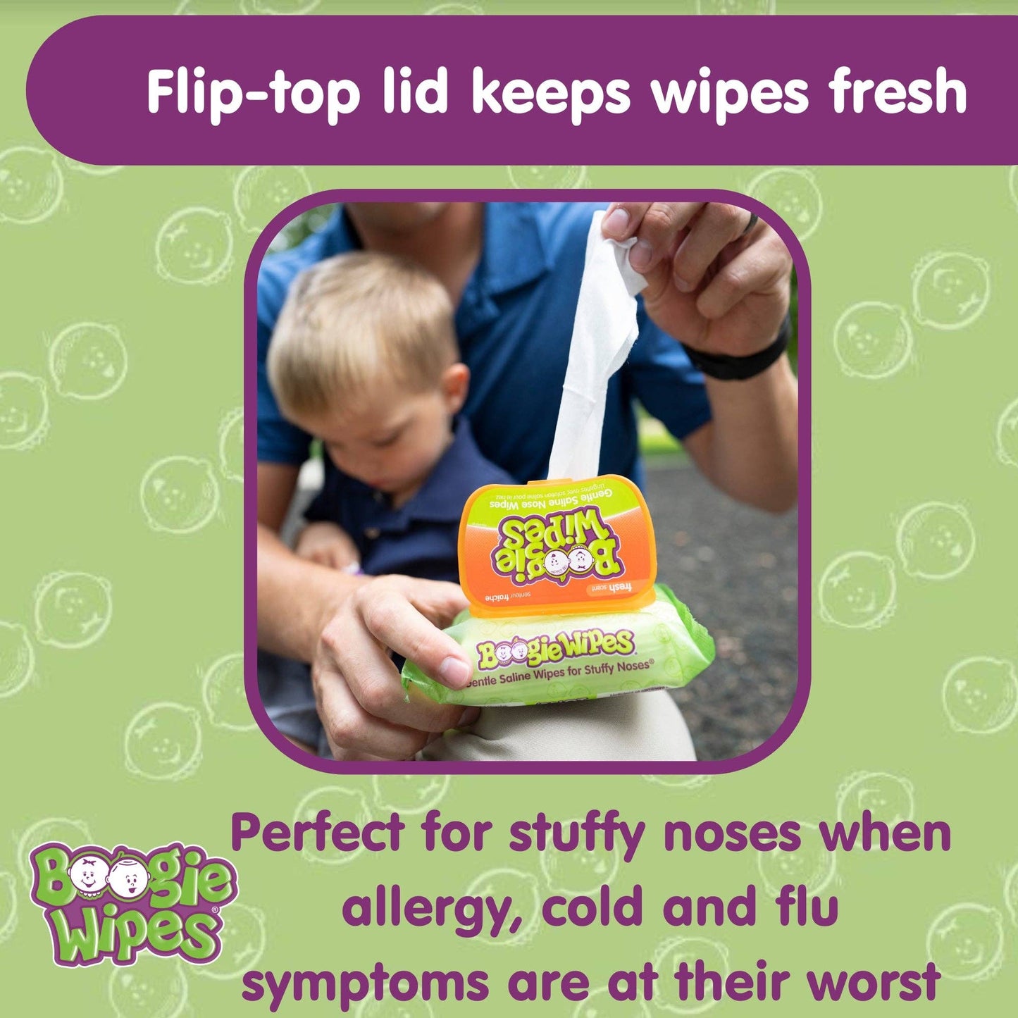 Earth Mama Organics - Boogie Saline Nose Wipes, Unscented, 30ct