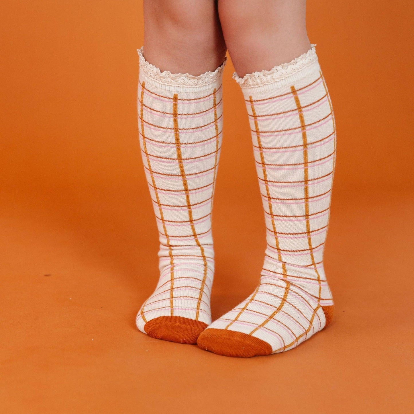 Little Stocking Co. - Fall Grid Lace Top Knee High Socks