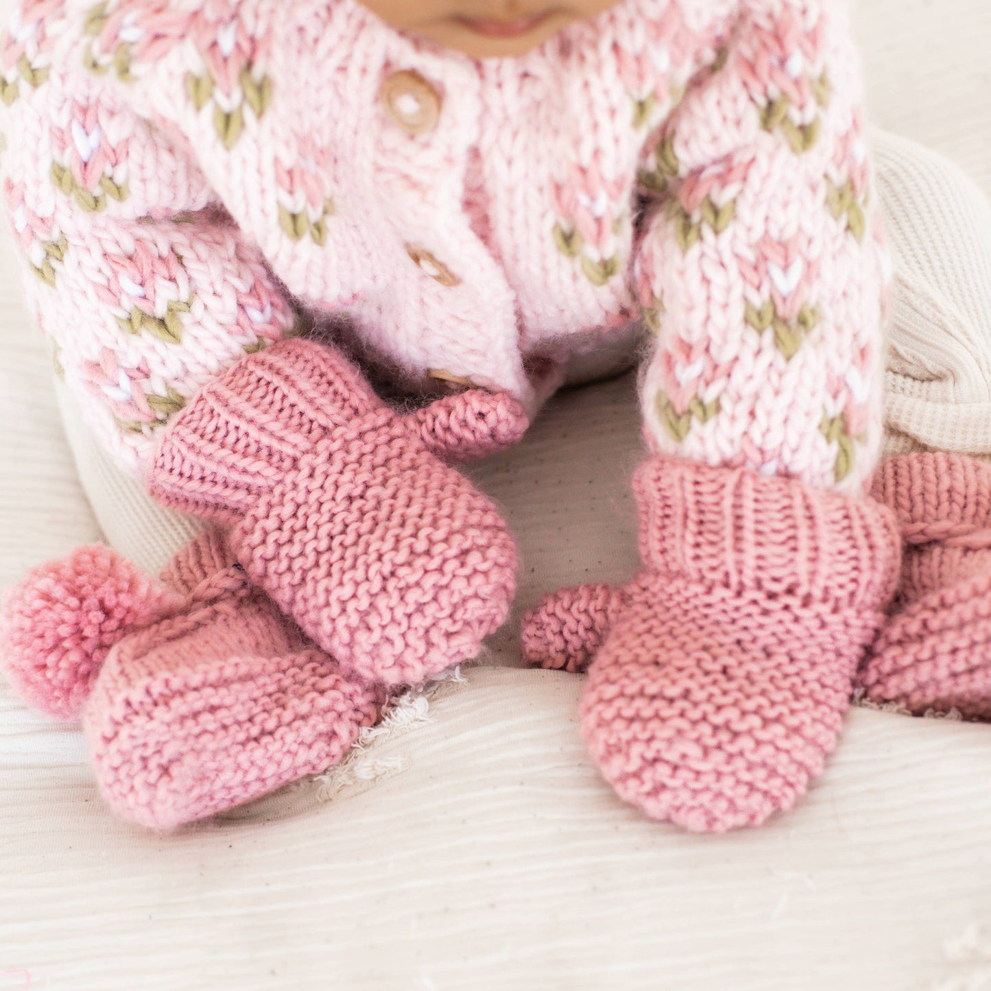 Huggalugs - Garter Stitch Mittens - Rosy - for Toddlers & Kids