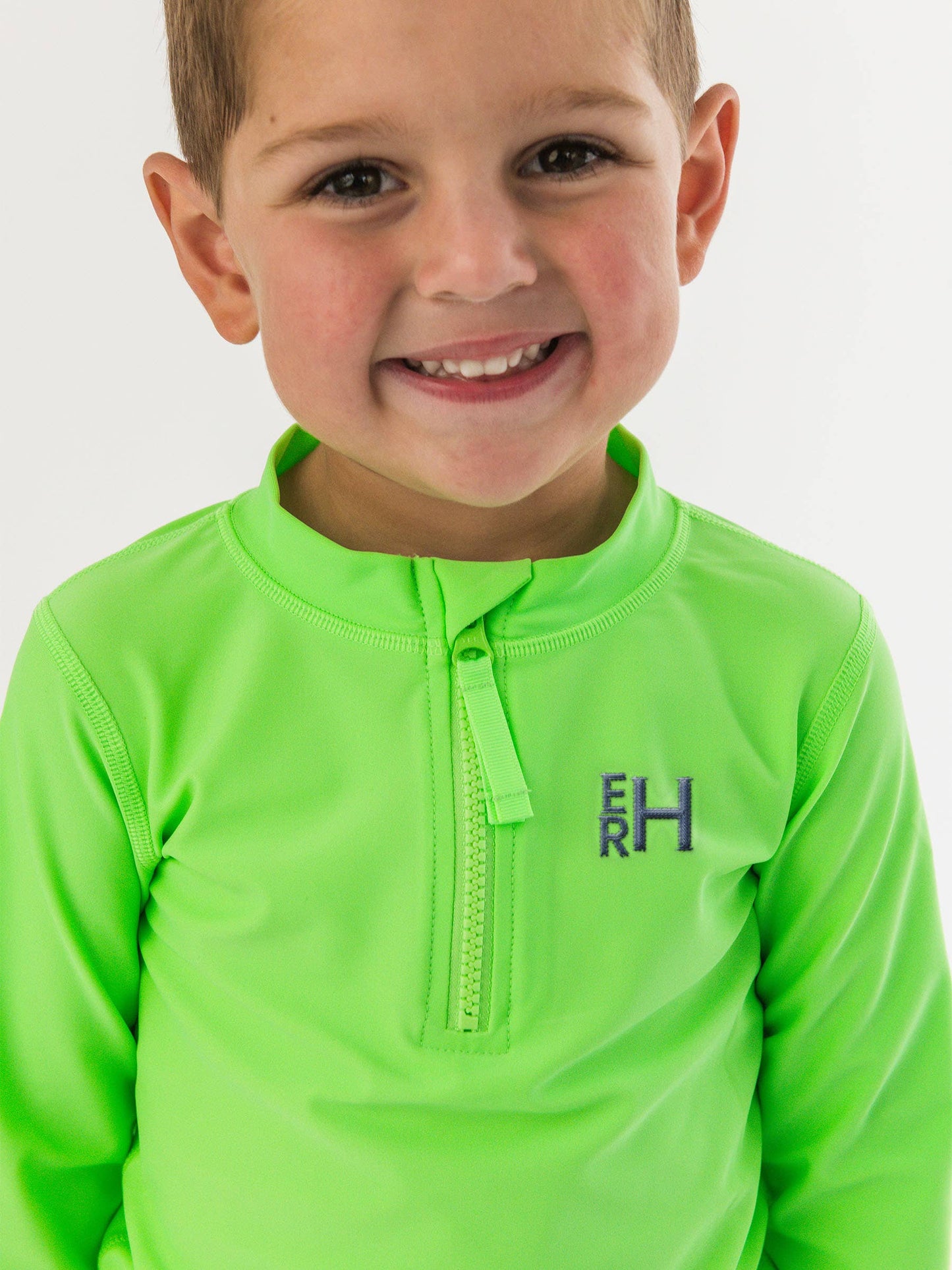 RuffleButts + RuggedButts - Boys Neon Honeydew Long Sleeve Zipper Rash Guard: Green