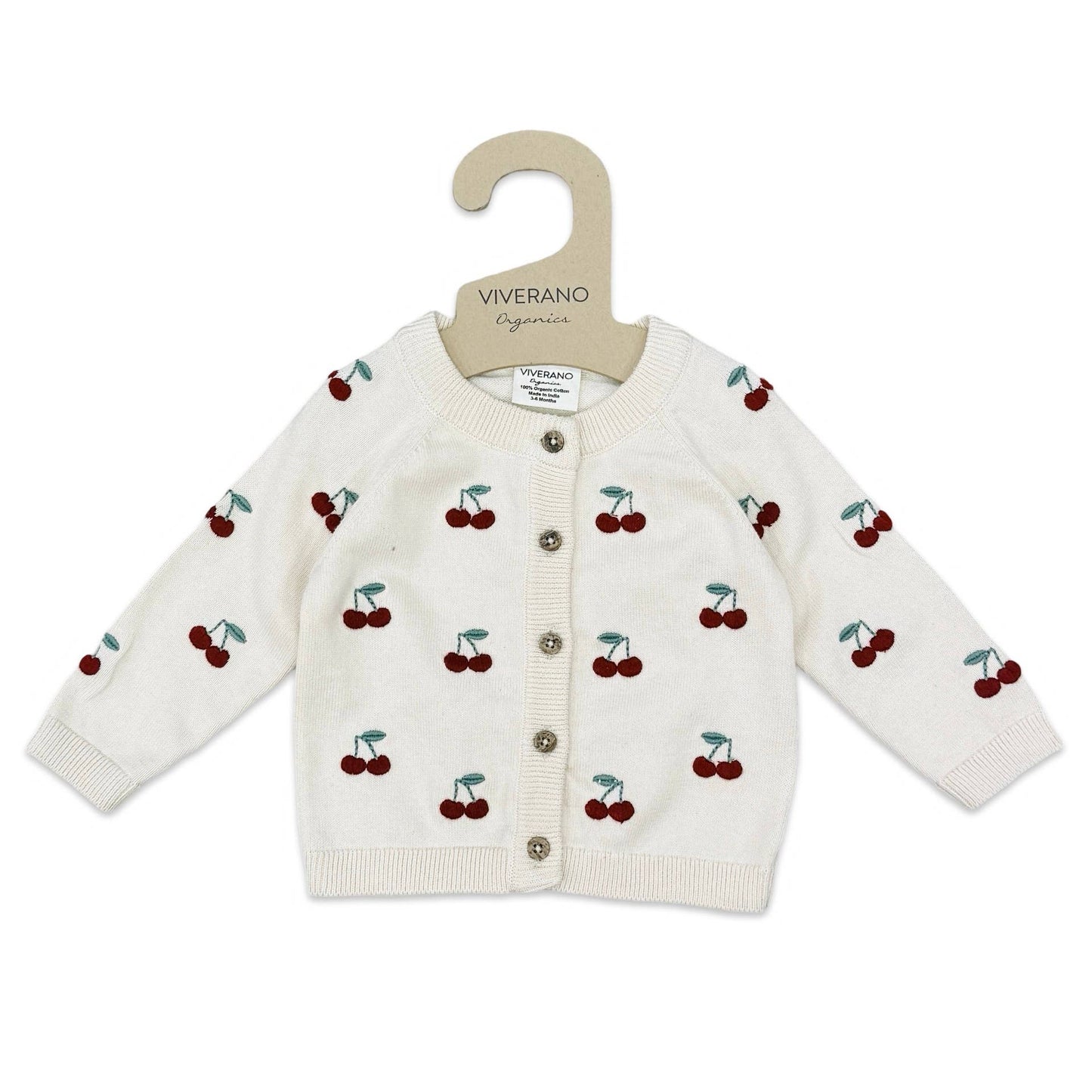 Viverano Organics - Cherry Embroidered Sweater Knit Baby Cardigan (Organic)