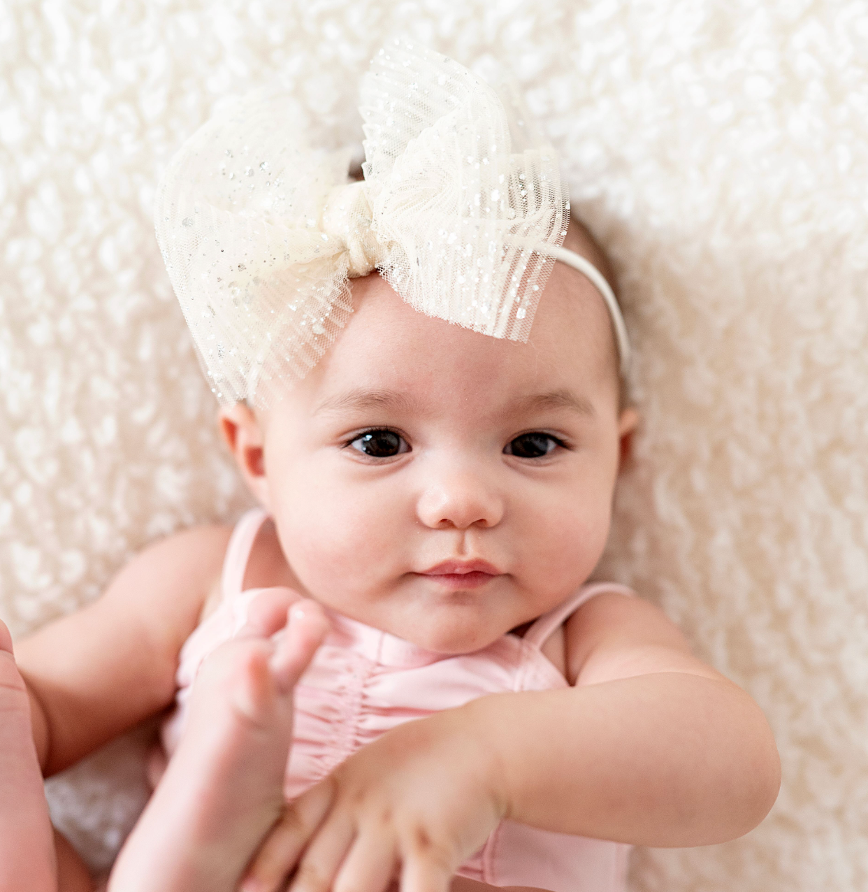 Baby Bling Bows - Baby Bling® Tulle FAB® Skinny nylon headband with tulle bow: Pleated White