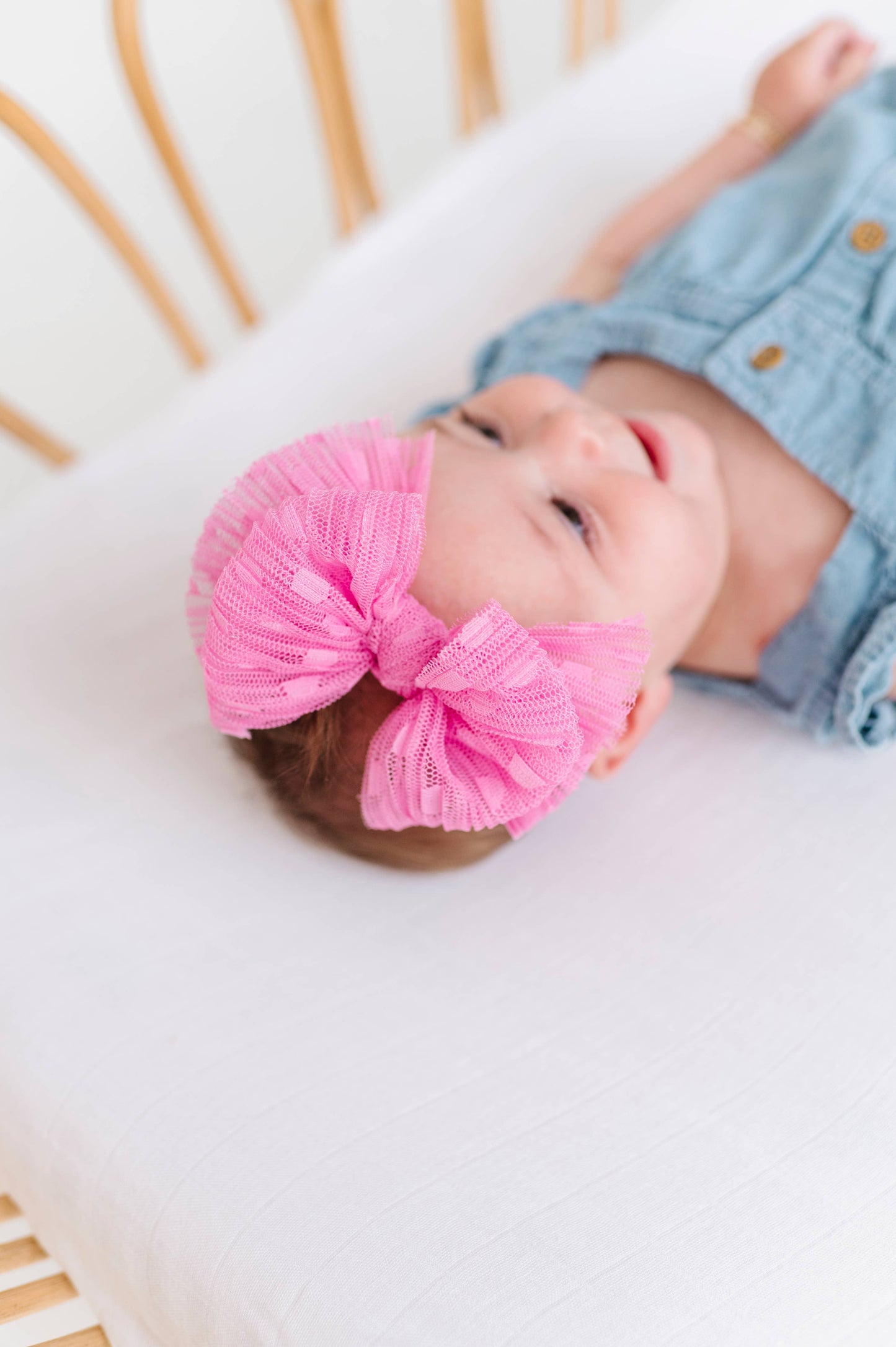 Baby Bling Bows - Baby Bling® Tulle FAB® Skinny nylon headband with tulle bow: Pleated White