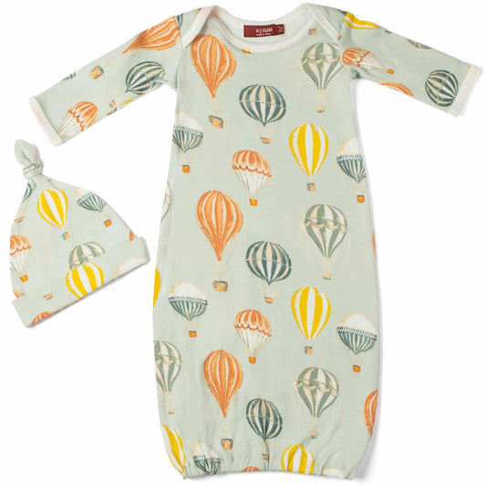 Milkbarn - Organic Newborn Gown & Hat Set | Vintage Balloons