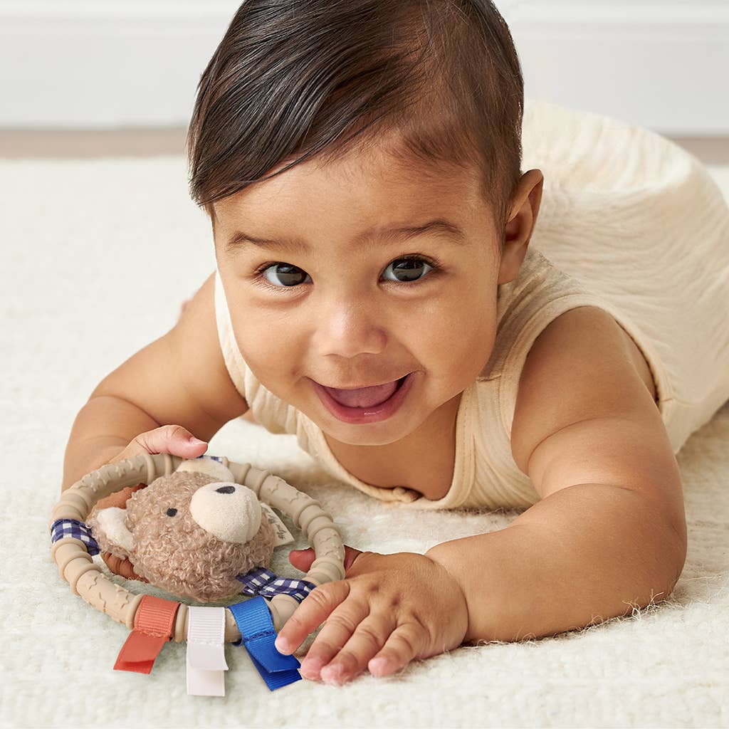 Itzy Ritzy - Itzy Ring Pal™ - Teething Ring with Plush Character: Taupe Bear