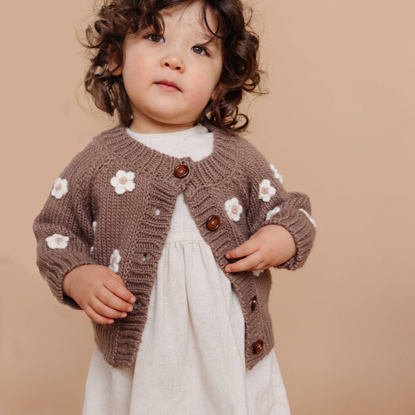 The Blueberry Hill - Flower Cardigan, Tan | Kids and Baby Apparel Sweater