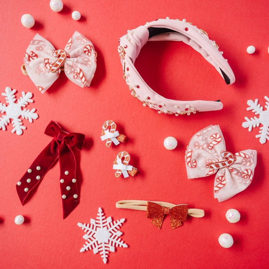 Sweet Wink - Candy Cane Confetti Christmas Tulle Bow Clip - Hair Bows