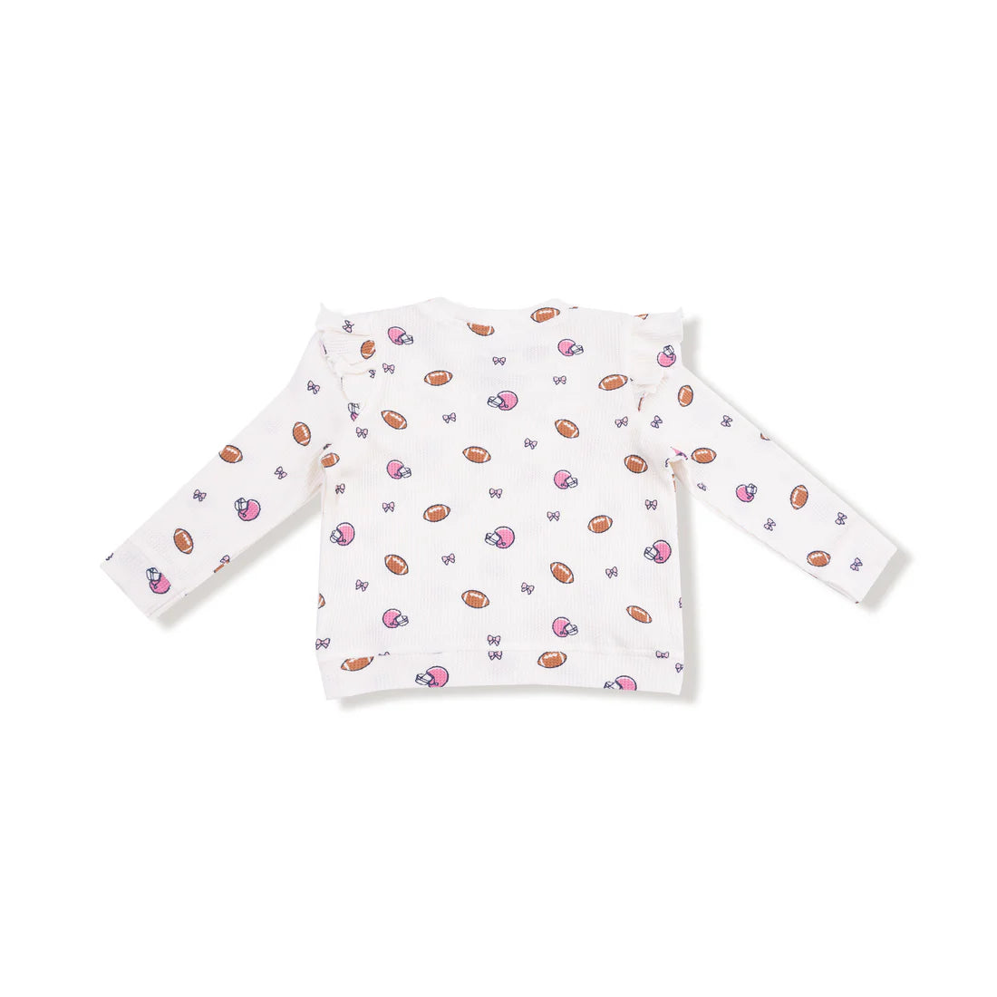 Angel Dear - Footballs and Bows - V-Ruffle Waffle Top & Waffle Flare Pant