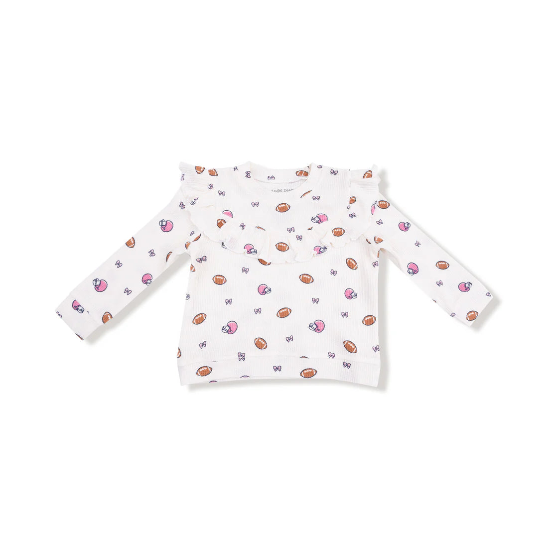 Angel Dear - Footballs and Bows - V-Ruffle Waffle Top & Waffle Flare Pant