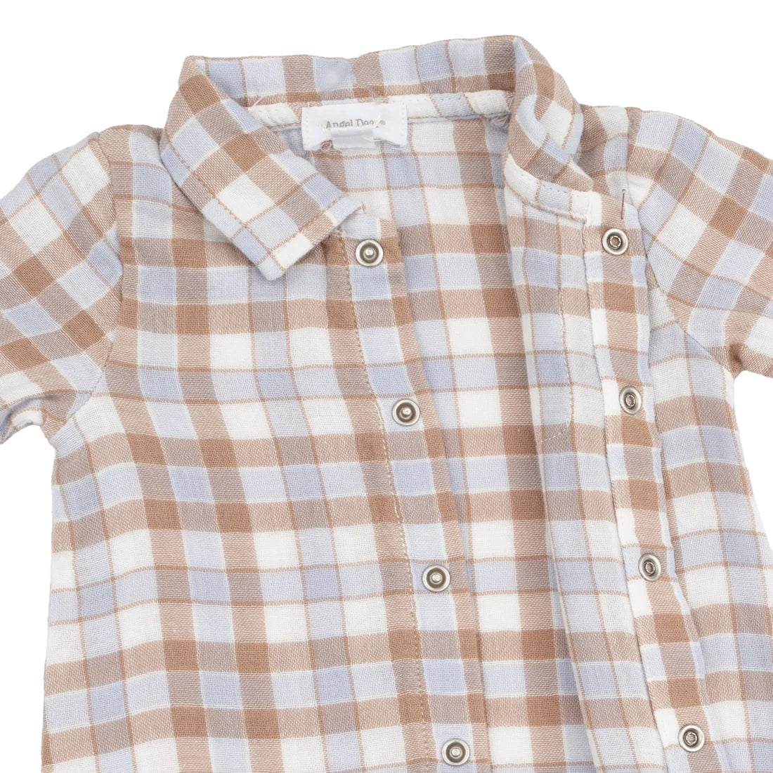 Angel Dear - Western Plaid Long Sleeve Polo Button Down Romper