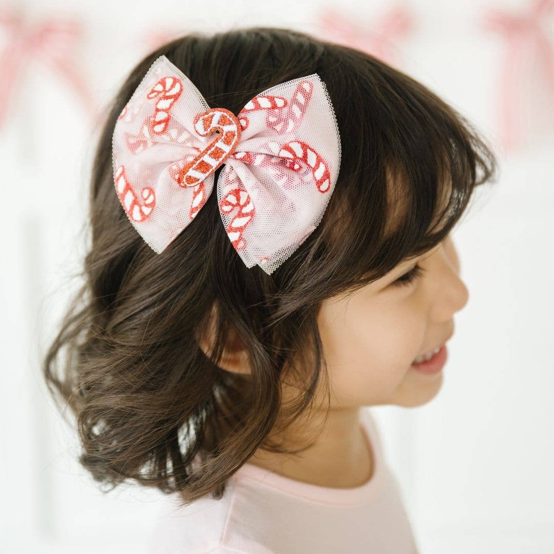 Sweet Wink - Candy Cane Confetti Christmas Tulle Bow Clip - Hair Bows
