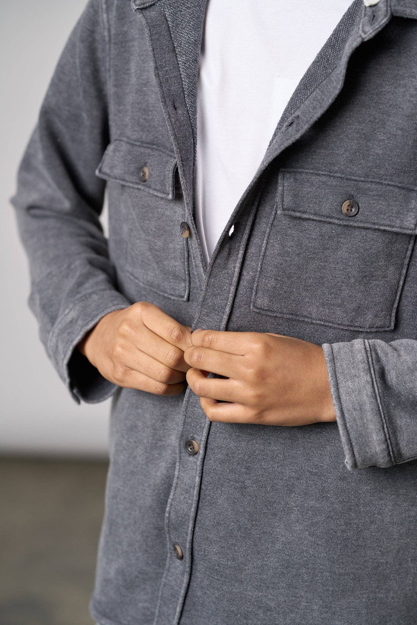 Little Bipsy - Lightweight Hooded Shacket - Charcoal Wash