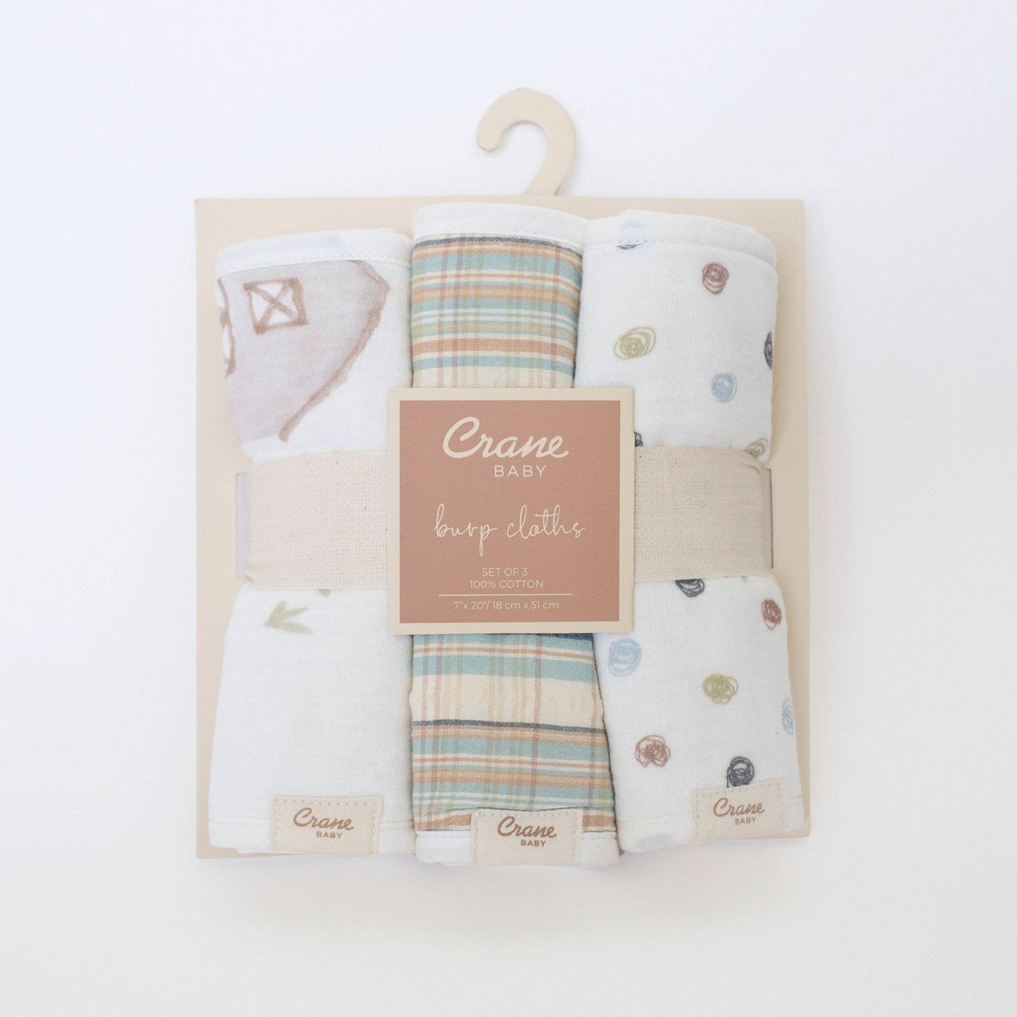 Crane Baby - Charlie 3-pc. Farmhouse Tractor Burp Cloth Set