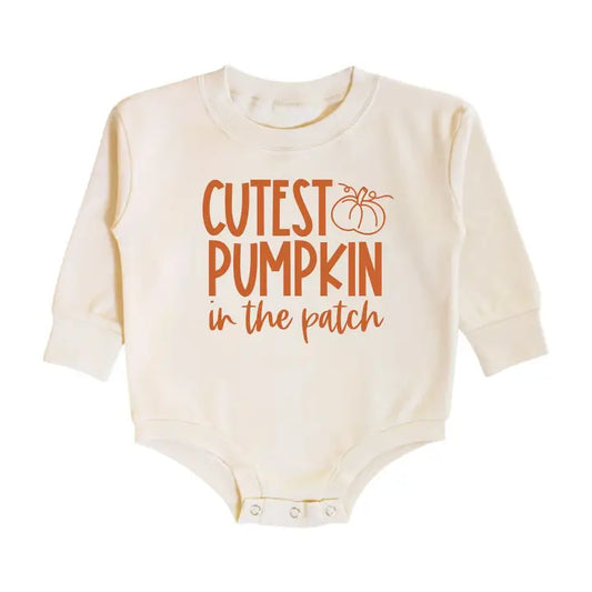 Sweet Wink - Cutest Pumpkin In The Patch Long Sleeve Romper - Natural