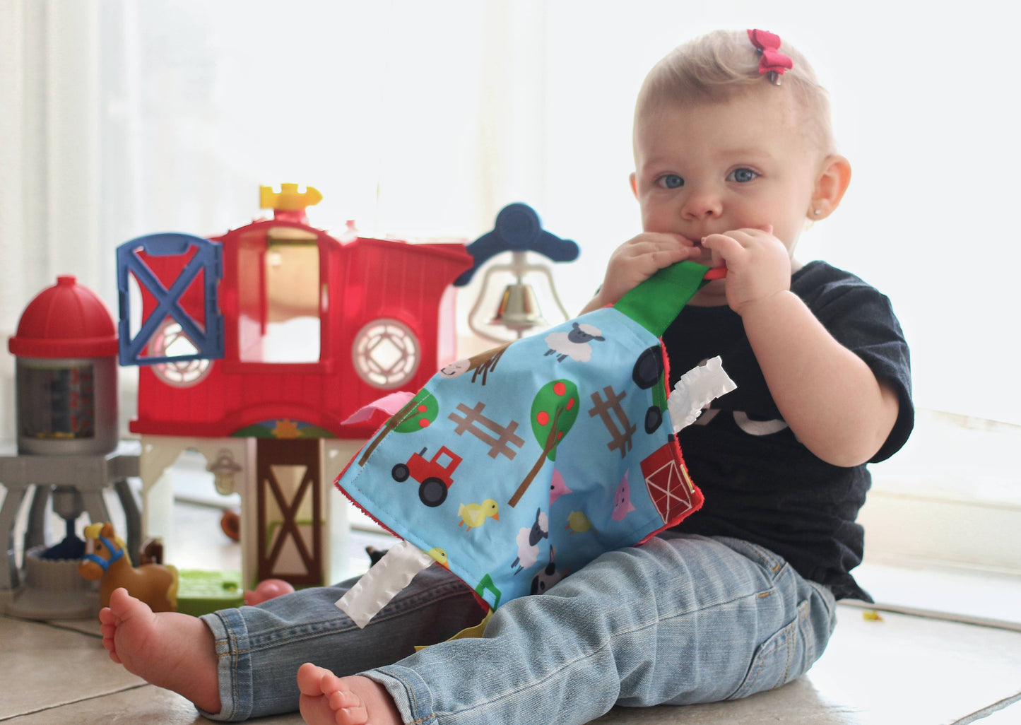 Farm Crinkle Tag Square 8x8 Baby Teach at Home Toy